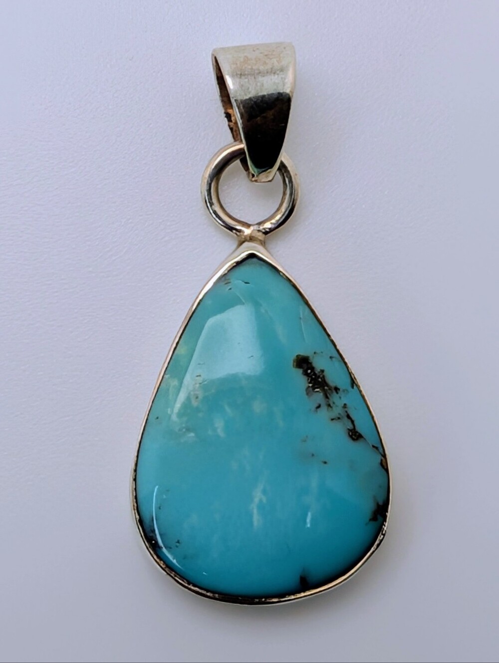 Kingman Turquoise Tear Drop Pendant S925 Sterling Silver